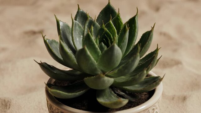Succulent plant in a pot with focus on its unique leaf structure