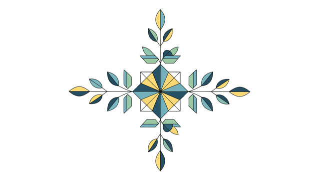 A symmetrical floral motif with geometric elements