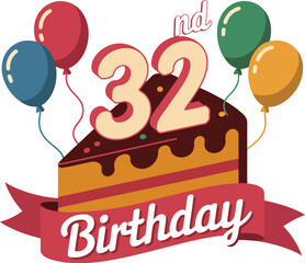 Celebrate 32nd birthday with colorful cake and balloons