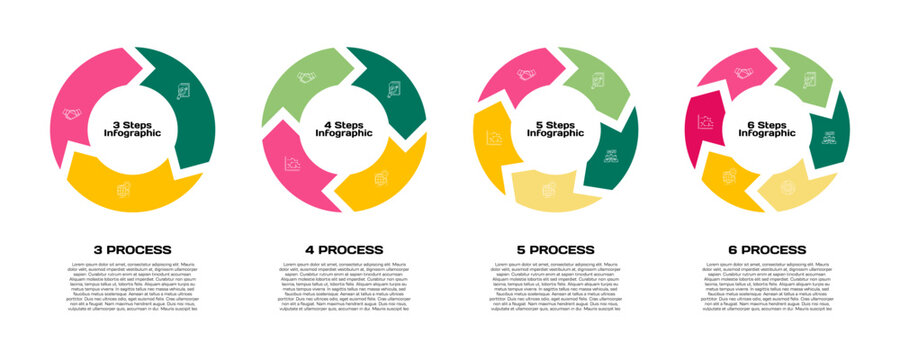 Vector circular infographic set. template for presentation business infographic, 3, 4, 5, 6, options steps parts. venn diagram sets. vector editable eps