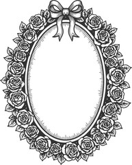 Vintage Oval Rose Border with Ribbon and Blank Space for Text