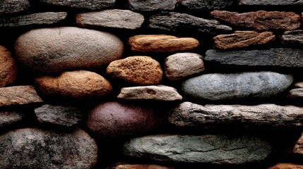 Different types of stones are arranged in an ancient alignment, showing historical construction techniques and material diversity.