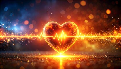 A glowing heart, visualized with a pulsating energy wave emanating outwards with a cosmic background, suggesting life and vitality