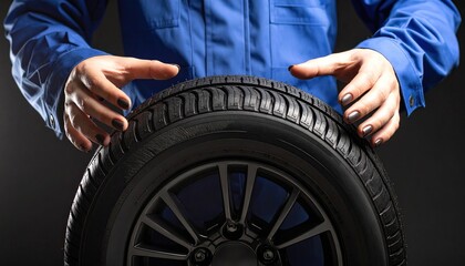 Mechanic Inspecting Car Tire with Hands