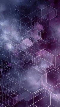 Geometric hexagons and transparent lines blend with a dreamy galaxy, symbolizing advanced technology and limitless possibilities. Perfect for innovation, AI, and digital transformation themes