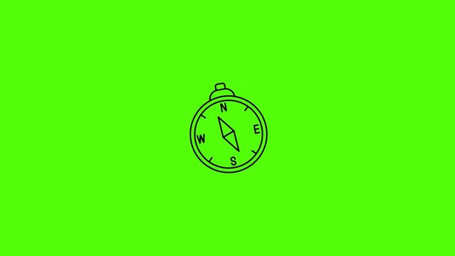 Guiding Compass on Green: A simple, black line drawing of a classic compass, its needle pointing the way, set against a vibrant green backdrop, symbolizing direction and navigation.