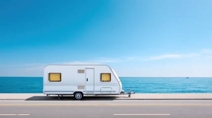Professional Clean Caravan by the Sea during Summer Holiday with Clear Blue Skies