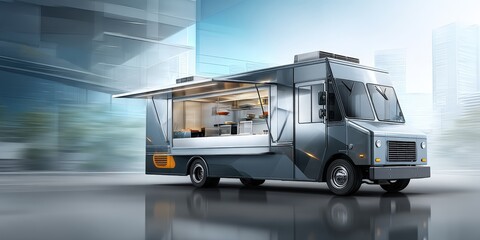 Modern Clean Food Truck at Corporate Festival Event with Urban Background and Professional Design