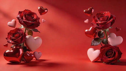 A luxurious and elegant solid red Valentine's Day background featuring a sophisticated arrangement of deep crimson red roses with velvety petals. Valentine's Day, Happy Valentine's Day