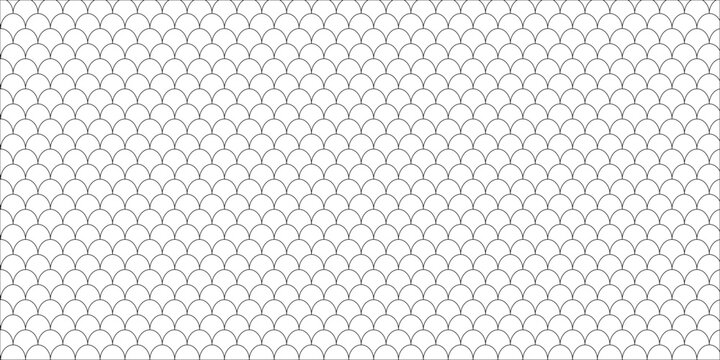 Black white Chinese seamless pattern. Repeating arcs, curves, semicircles, shells create fish-scale texture. Vector seamless oriental motif.