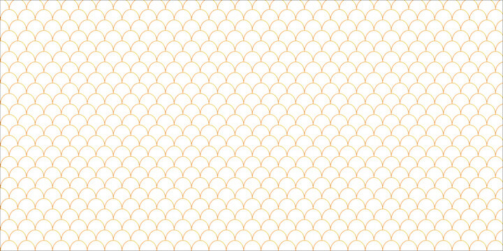 Golden scale seamless pattern. Golden Japanese pattern background with wave scale design. Repeating arcs, curves, semicircles, shells create fish-scale texture. Seamless oriental motif.