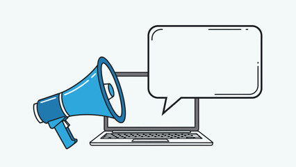 Laptop with Megaphone and Speech Bubble.