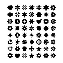 Collection of Various Black Silhouette Shapes and Icons.