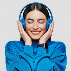 Young woman enjoying sound and music with headphones