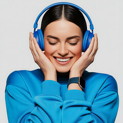 Young woman enjoying music with wireless headphones