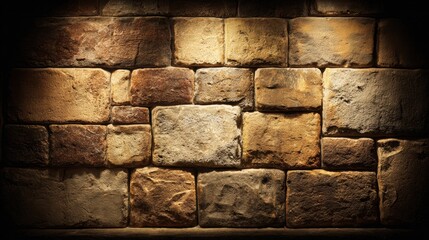 Surface made of heavy stone blocks shows strong texture and solid appearance under controlled lighting, suggesting stability and reliability.