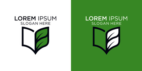 Book logo designs with green and white color schemes, perfect for educational or publishing brands, conveying growth, knowledge, and innovation, Combination book and nature logo