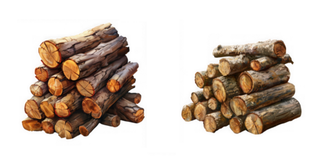 Two neatly stacked piles of wood logs detailed textures and realistic coloring perfect for game design on transparent background