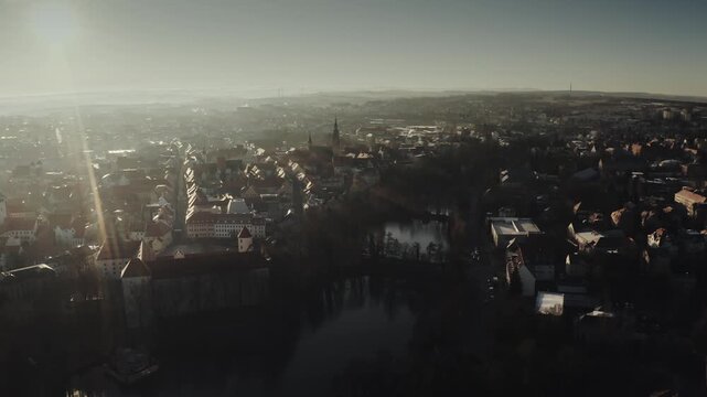 Aerial Drone Views of the Historic City of Freiberg in Saxony, Germany