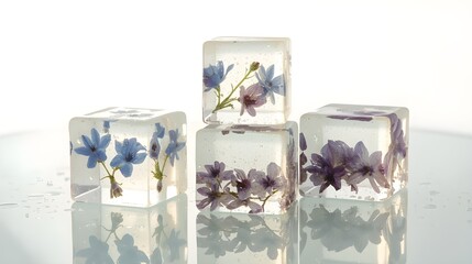 Transparent Floral Yokan Jelly Cubes Backlit Photo