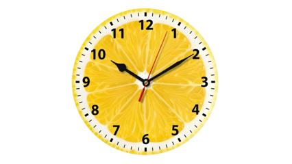 Novelty Lemon Slice Wall Clock with Black Hands Isolated on White