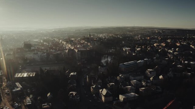 Aerial Drone Views of the Historic City of Freiberg in Saxony, Germany