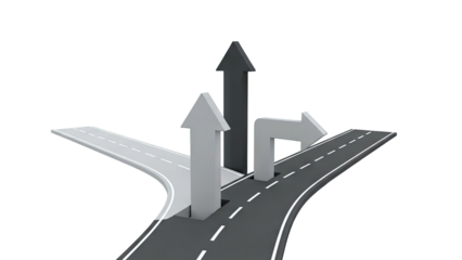 Road with Arrows Showing Multiple Directions and Choices