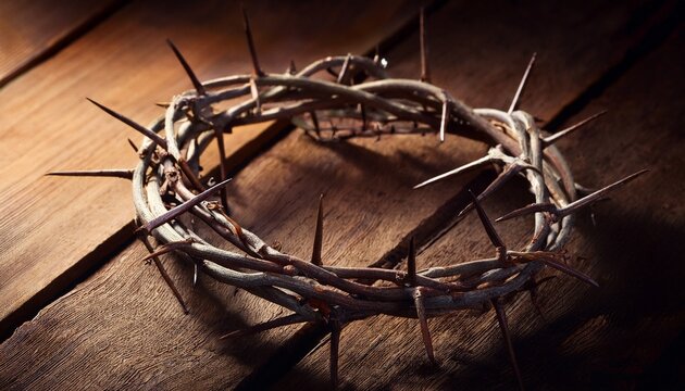 Crown Of Thorns On Wooden Surface