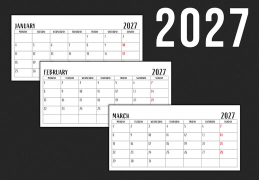 Calendar for 2027 design layout template