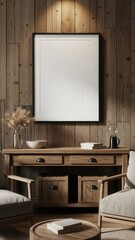 Cozy Living Room Interior with Blank Artwork.