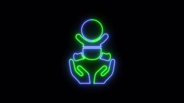 Baby care , toddler or infant care flat neon icon 4K video animation for apps and websites
