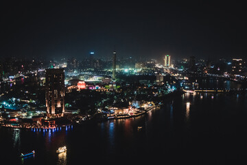 Night View of Cairo Skyline with Glittering Lights and Modern Buildings