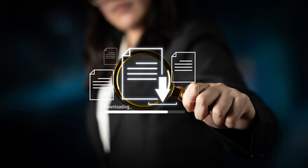Visual representation of digital document downloading, showing file transfer, data access, and progress status for secure and efficient information retrieval Latch