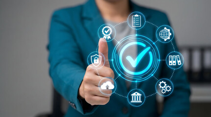 Quality Assurance Concept with Big Check Mark and Business Icons