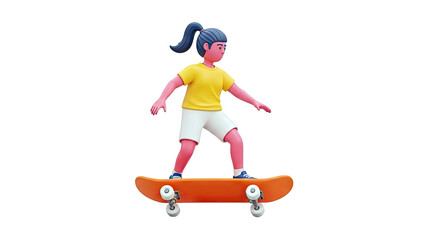 Fototapeta premium 3D Cartoon Girl Riding Skateboard