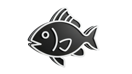 Stylized Black Fish Icon with White Outline
