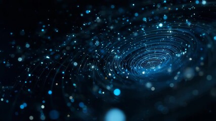 Abstract swirling blue particles create a mesmerizing vortex effect, showcasing dynamic motion and depth, with glowing orbs and light trails enhancing the visual experience - Powered by Adobe