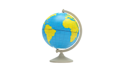 Globe with visible continents and oceans on a stand