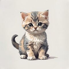 エキゾチックショートヘアの子猫が穏やかに座るイラスト