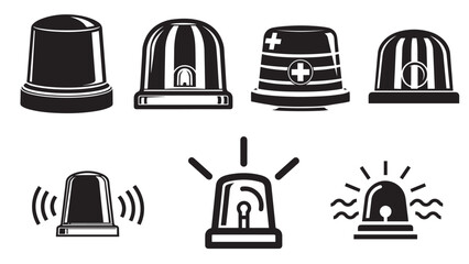 Professional emergency siren and alert warning light icon collection for security systems and public safety infrastructure business branding marketing resources.