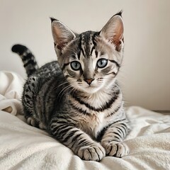 エジプシャンマウの子猫が伏せて落ち着く姿