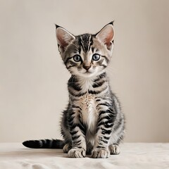 正面を向いて座るエジプシャンマウの子猫