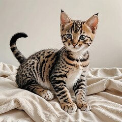 座った状態でくつろぐオシキャットの子猫