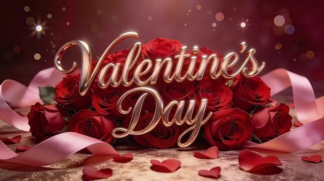 A Valentine's Day background featuring the text Valentine's Day written in elegant, glossy 3D rose-gold calligraphy script centered in the frame.