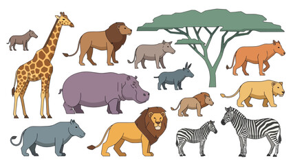 Obraz premium African Animals Cartoon Set Illustration