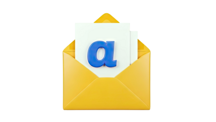 Yellow envelope with letter 'a' on white paper