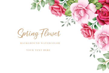 Elegant Watercolor Roses Floral Background with Green Leaves