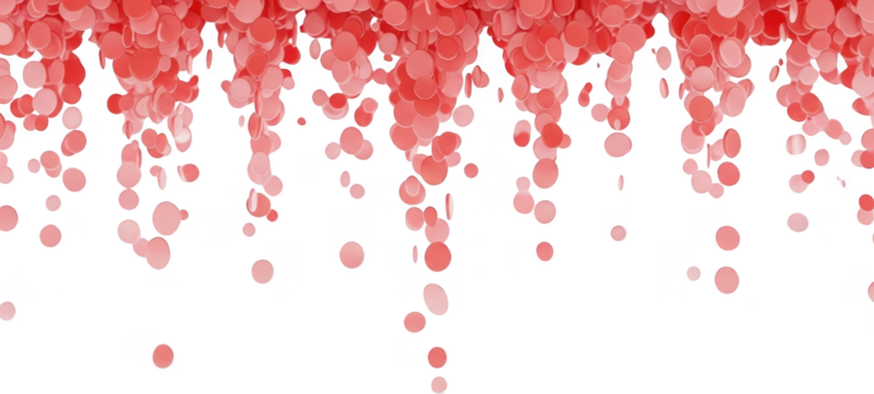A cascade of tiny irregular coral colored circles falling downwards creating a decorative festive abstract pattern confetti celebration decoration party transparent background - Powered by Adobe