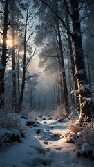 Snowy Winter Pine Forest Landscape