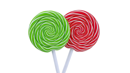 Two Swirled Lollipops, Red and Green, on White Sticks